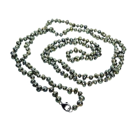 Honora Single Strand Double Knotted Green Freshwater Pearl Necklace (6046) - Picture 5 of 6